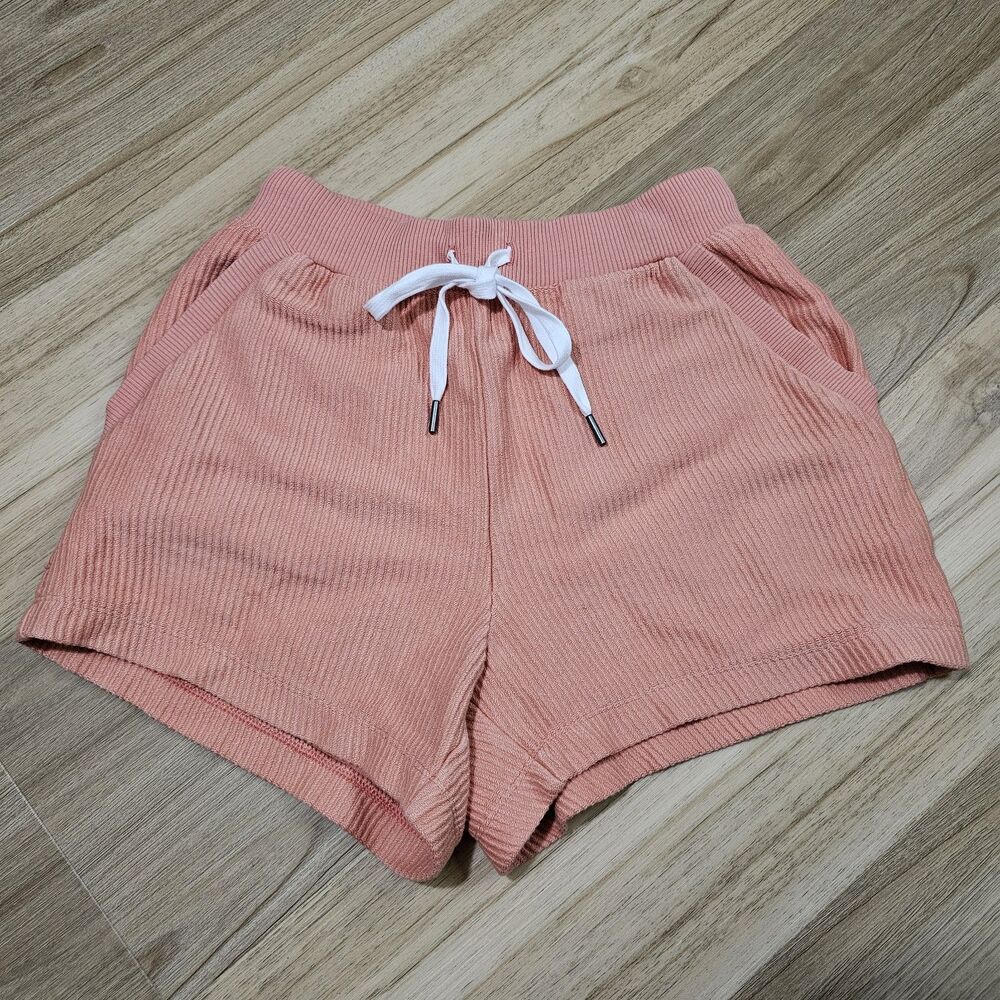 Aerie‎ Ribbed Fleece Comfy Shorts Drawstring Pockets 3" Inseam Salmon Pink XS